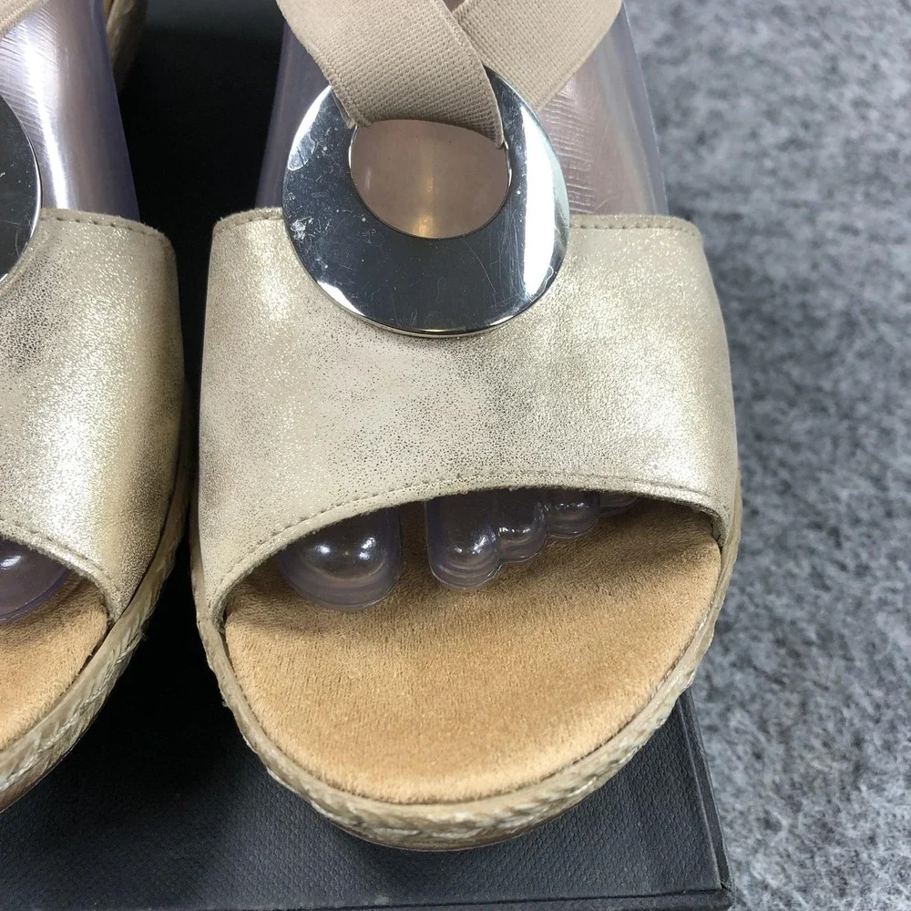 Rieker Wedge Sandals Womens 8 Beige Stretch Espadrille Medallion Comfort